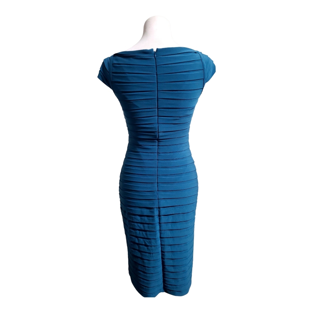 Adrianna Papell Deep Teal Blue Ribbed Bodycon Midi Dress - Picture 4 of 5